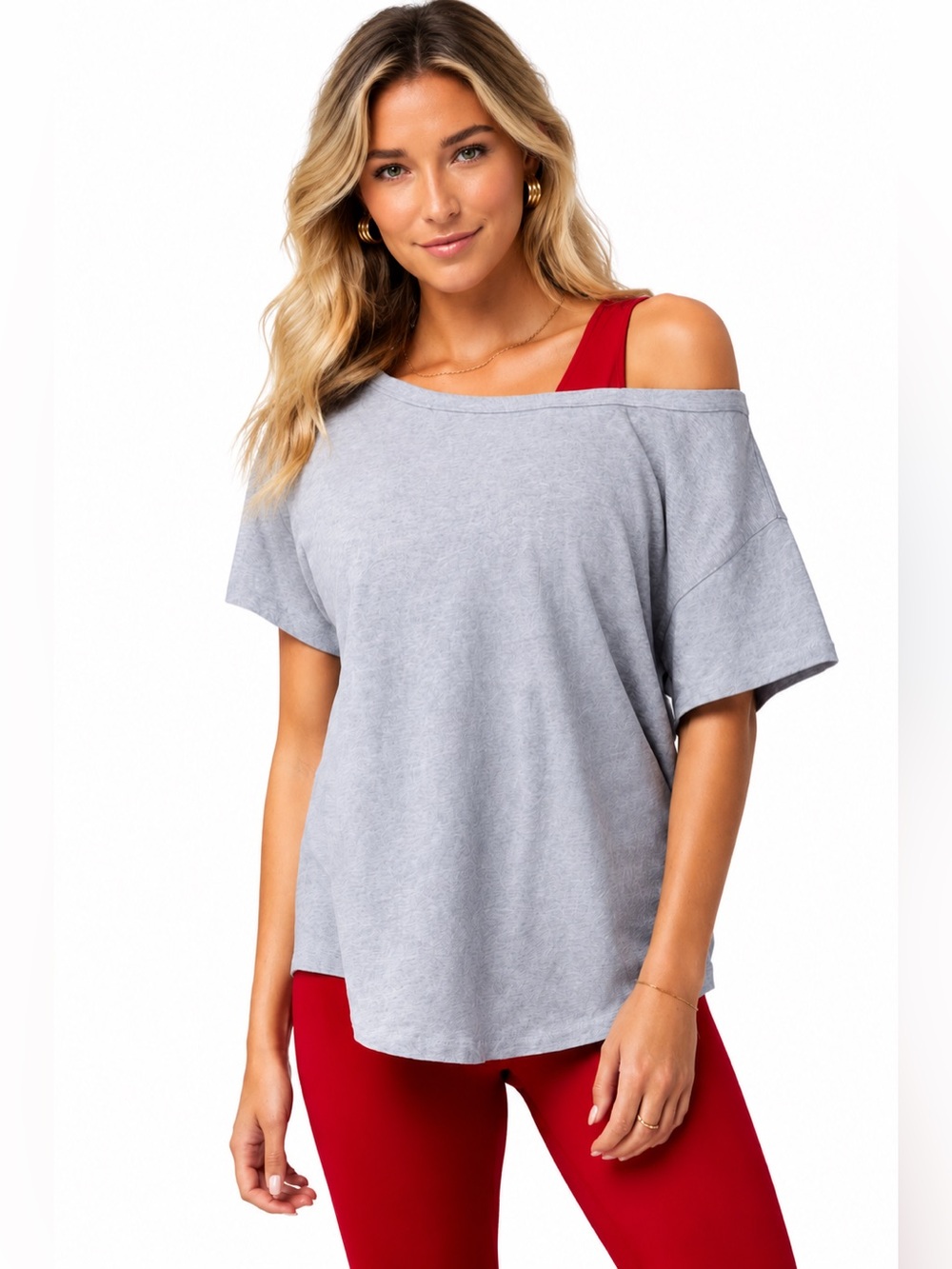 Fabletics Women’s Oversized Loose Baggy Cotton Tee Shirt Gray XL NWT